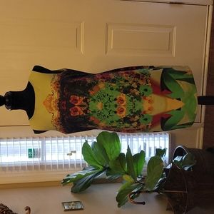 Julian Taylor fully lined floral sheath dress green blue red textured 10…EUC